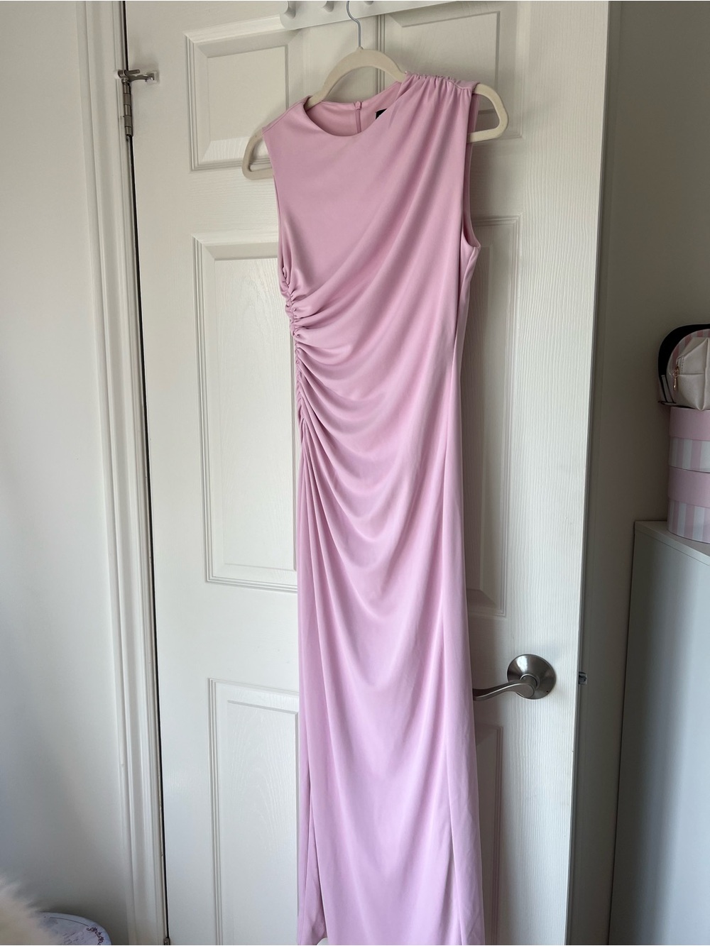 NWT Sleeveless Pink Ruched Maxi Dress